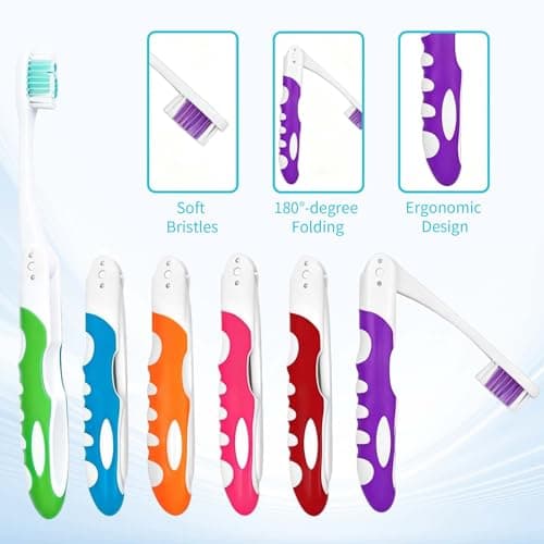 6 Pcs Folding Travel Toothbrush, Portable Toothbrush Travel for Adults & Kids, Soft Bristle Travel Toothbrush Set, Mini Toothbrush, Travel Set for Camping, Hiking & Travel — view 4