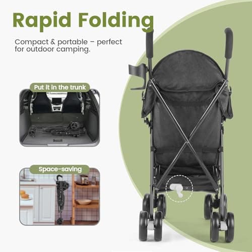 Baby Stroller, Umbrella Stroller with Foldable Pushchair with Adjustable Canopy, Folding Infant Newborn Pram Travel Stroller with Storage Basket, Cup Holder, Suspension Wheels for Infants 3-36M(Black) — view 4