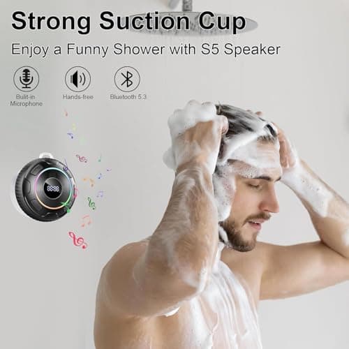 Hupoaf Shower Speaker Bluetooth 5.3, 2025 IP7 Waterproof Speaker, Portable Speaker with Deep Bass, 6D HIFI Stereo, Outdoor Speaker Weatherproof, 10H Playtime, RGB, for Bathroom, Travel, Sky blue — view 2
