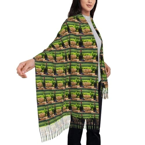MyPiky Wine Bottle Corks Grapes Print Women Men Fringe Scarf Fashion Accessory For Winter Fall Spring Travel Holiday Wear — view 4