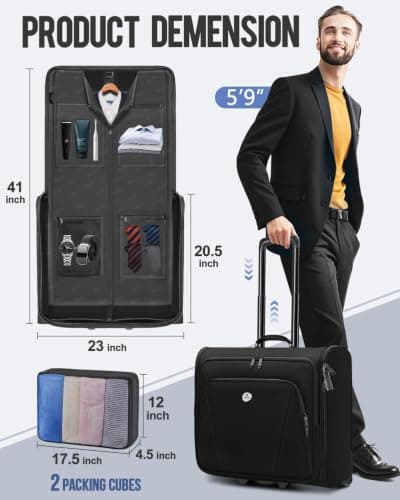 MATEIN Rolling Suit Carrier with 2 Packing Cubes, Wheeled Garment Bag — view 5