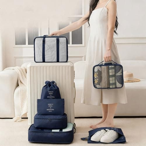 BSTCAR Packing Cubes for Suitcase,7 Pcs Travel Luggage Packing Cubes for Backpack, Essentials Suitcase Organiser Bags, Space Saver Bags (Navy Blue) — view 4
