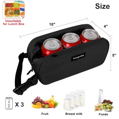 Saugnlbs Small Insulated Bag,Cool Bag Small,Mini Cool Bag,Freezable Lunch with 2 Ice Packs for Work School Travel,Freezable Snack Box for Adults,10“ x 4”x 5”Round,Black — view 3
