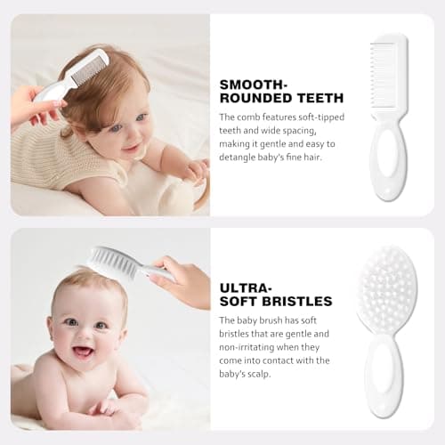 Baby Grooming Kit Newborn,Infant Safety Care Set with Hair Brush Comb Nail Clipper, Baby Essentials for Newborn,5 Pcs, Write — view 5