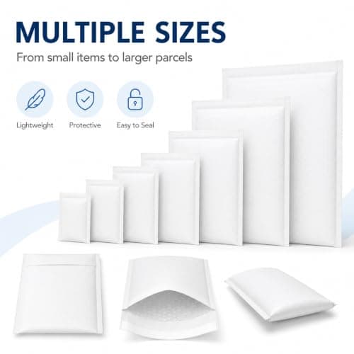 Long Large Bubble Mailers, White Padded Envelopes, 18 x 45 + 4 cm, 147 Pack — view 2
