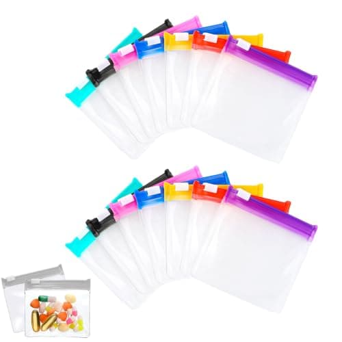Travel Pill Bags, 7 Colour Reusable Travel Pill Pouch with Slide Lock, Waterproof Clear Pill Storage Bags for Tablets, Portable Medication Organiser for Travel, Home & Office (14pcs)
