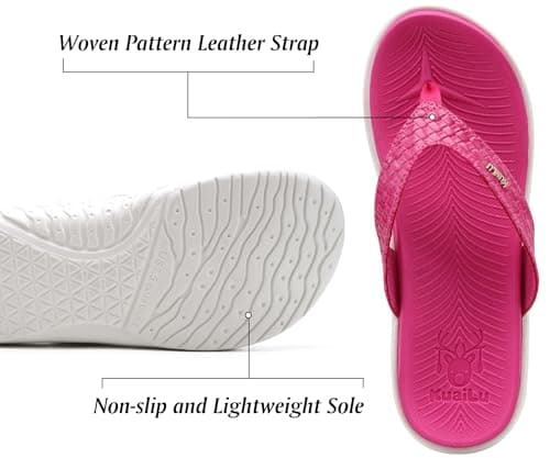 KuaiLu Womens Flip Flops Ladies Yoga Mat Comfortable Walking Thong Sandals with Plantar Fasciitis Arch Support Slip On Indoor Outdoor for Summer, Red White Size 7 — view 5