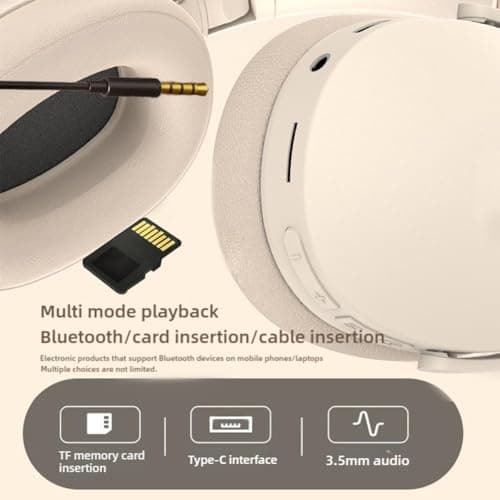 Bluetooth Headphones Over Ear, 6 Hours Playtime Head Mounted Comfort Heavy Bass Earphones, Hd Sound Noise Cancelling Headset, Clear Call Quality & Type-c Port, for Travel Work Pc Cellphone (Khaki) — view 2