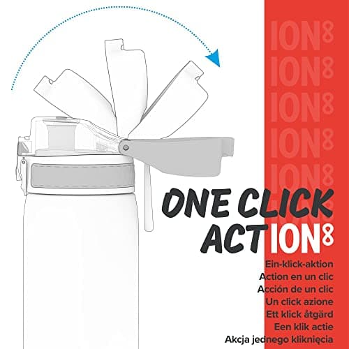 Ion8 Lightweight Steel Water Bottle, 600ml/20oz, Non-Insulated, Leak Proof, Easy to Open, Secure Lock, Dishwasher Safe, Flip Cover, Fits Cup Holders, Carry Handle, Metal Water Bottle, Metallic Red — view 2