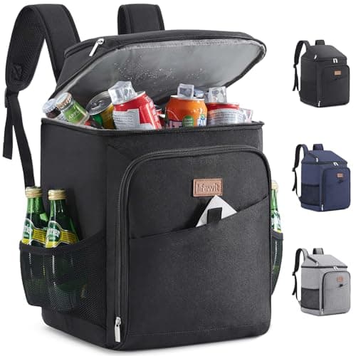 Lifewit 26L Insulated Cooler Picnic Backpack, 34-Can Large Cool Bag, Black