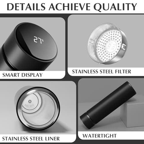 Homealexa 500ml Coffee Cups Travel Mugs, Water Bottle Vacuum Insulating Cup 304 Stainless Steel, Touch Screen Temperature Gauge, Smart Mug for Heat and Cold (A-Black) — view 4