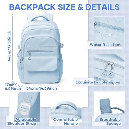 HYC00 School Backpacks for Teenage Girls Boys Casual Daypacks Lightweight School Bags for Girls Secondary High College Bookbag Lightweight Schoolbag Travel Rucksack Work Bag for Women Men,Blue — view 2
