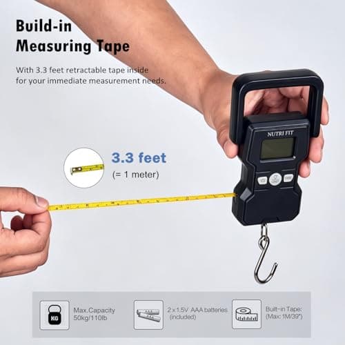 NUTRI FIT Digital Luggage Scale with Hook and Measuring Tape, Gun Grey — view 2
