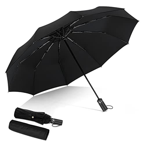 DORRISO Automatic Open/Close Folding Umbrella - Extra Strong Windproof Portable Compact for Men Women - Travel Business Sun and Rain Protection - Black