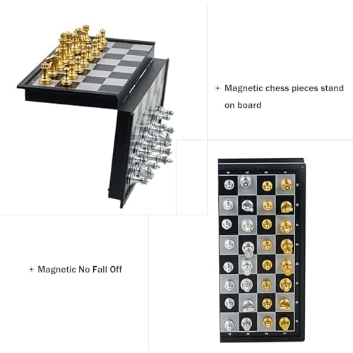 KOKOSUN Travel Chess Set, Magnetic Folding Mini Chess Board Game, Gold and Silver Pieces, Educational Toys/Gift for Kids and Adults (20×20cm) — view 3