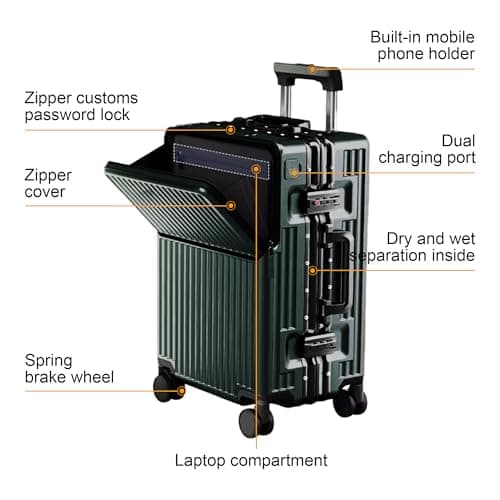 AIWEINY Suitcase Carry-on Luggage Spring-Summer Travel Airline Approved with TSA Lock 360° Wheel PC Hard Shell and Aluminum Frame Pressure-Resistant (Green, 24‘’) — view 3