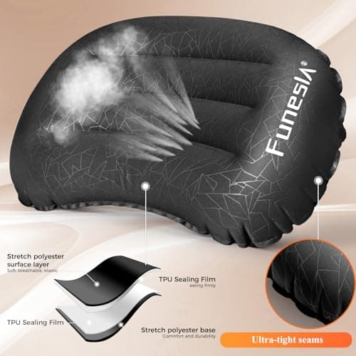 Funesla Ultralight Inflatable Camping Pillow, Compact Anti-Slip Inflatable Pillow for Camping Travel Backpacking Beach Fishing, Small Blow Up Pillow for Adults Kids -Ultra 2.0 Black — view 5