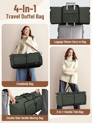 Lekesky Large Foldable Travel Duffe Bag - 80L Waterproof Holdall Luggage Bag with Shoes Compartment, Weekend Overnight Sports Bag for Women and Men(Green, 72 * 33 * 34cm) — view 5