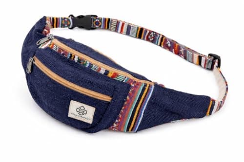 Freakmandu Unisex Hemp Bum Fanny Pack - Boho Style Waist Bag for Men and Women - Handmade Crossbody Hip Belt Bag, Azure Blue