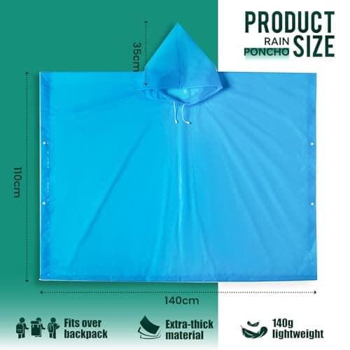 Aolegoo 2 pack of Rain Ponchos, Portable Adults Waterproof Ponchos, Reusable raincoat with Hoods for Camping, Hiking Travel, Amusement Parks, Festival Mac (Blue) — view 3