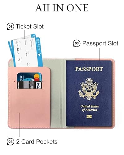 toTravelGear Passport Holder for Travel Essentials,RFID Blocking Passport Cover Case for Travel Accessories,Travel Wallet for Women Men, Pink, Compact — view 3