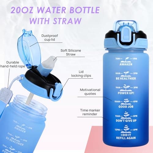 SUPPRUI Kids Water Bottle With Straw, 600ml Children Drinks for School, Leakproof BPA-Free Tritan Motivational Drink Bottles for Girls Boys (Pink) — view 4