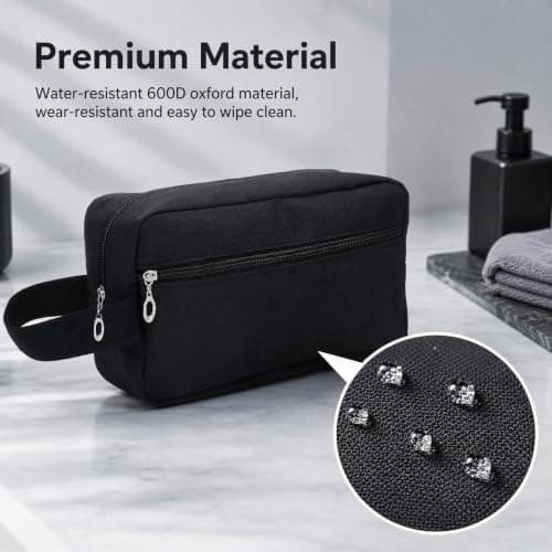 Travel Toiletry Bag for Men Large Portable Wash Bag Water-Resistant Gym Shaving Organiser Tool Bag Shower Bathroom Makeup Bag with Handle Dopp Kit for Travel Essentials Cosmetics Brushes, Black — view 2