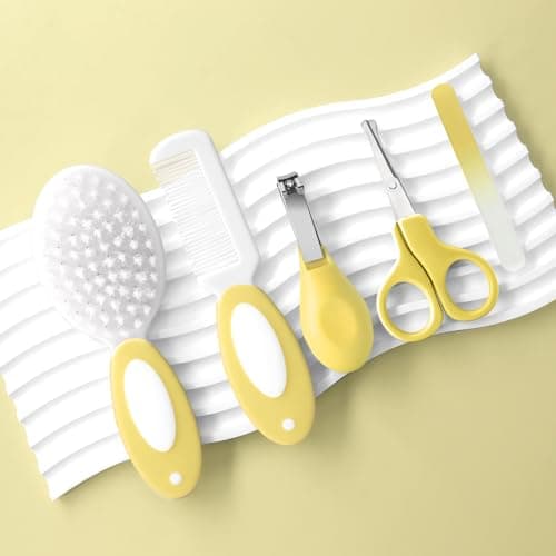 Baby Grooming Kit Newborn,Infant Safety Care Set with Hair Brush Comb Nail Clipper, Baby Essentials for Newborn,5 Pcs, Yellow — view 2