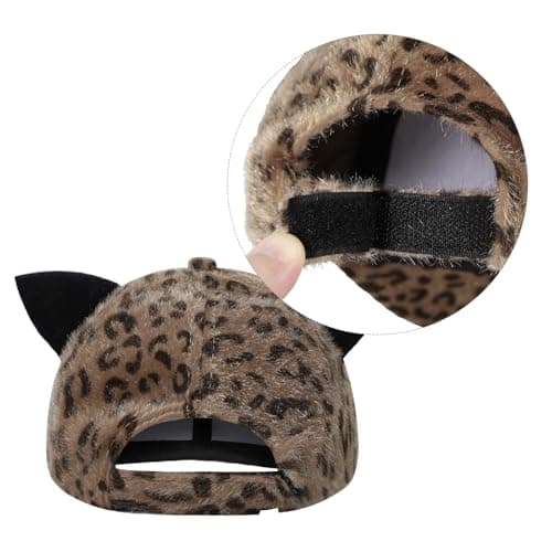 JNGUOSICN Women Winter Baseball Cap Leopard Print Hat with Ears Faux Fur Thermal Baseball Cap Plush Sport Causal Caps Winter Warm Visor Hat for Outdoor Travel Brown — view 5