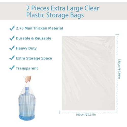 lisetar Large Plastic Bags, Suitcase Storage Bags 100 * 150cm (40 * 60 Inches) Heavy Duty Plastic Storage Bags Large Capacity Clear Storage Bag Waterproof Big Bags for Moving Storing (2 Packs) — view 2