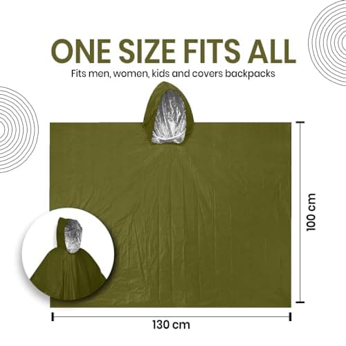 Ember Rock Emergency Survival Rain Poncho - 2 Pack Thermal Mylar Foil Blanket - Reversible Waterproof Heat Retention Rain Protection - Bushcraft Outdoor Gear — view 2