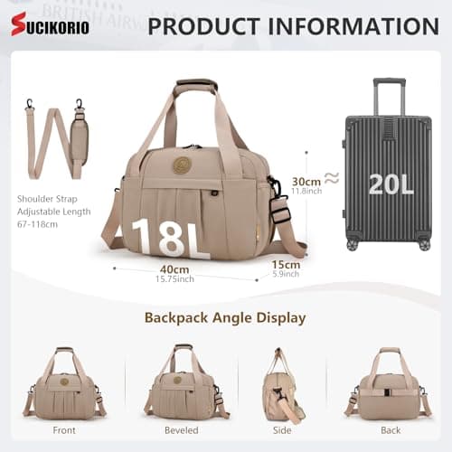 SUCIKORIO 40x30x15cm British Airways Jet2 Cabin Bags Underseat with Wet Pocket, 18L Waterproof Travel Duffle Bag Hand Luggage Bag Overnight Hospital Weekend Bags Carry On Airport for Planes, Blue — view 3