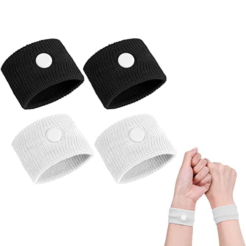 ACWOO Motion Sickness Wristbands, 2 Pairs Natural Sickness Bands for Kids & Adults, Anti-Nausea Wristbands for Car Sea Sickness, Relief Wristbans for Sea Flying Travel (Black+White)