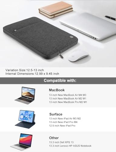 DOMISO Laptop Case Sleeve Protective Cover Compatible with MacBook Air 13 M4 M3 M2,MacBook Pro M2 M1,iPad Air/Pro,13 inch Dell,Lenovo, HP,Asus,Waterproof Computer Cases Bag,Dark Gray — view 2