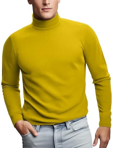 Zengjo Mens Turtleneck Thermal Base Layer(Yellow,XXL)
