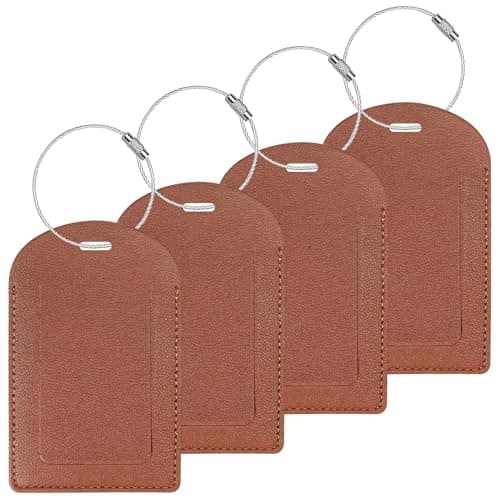 Gloppie Luggage Tags 4 Pack TSA Approved Luggage Tag for Suitcase PU Leather Travel Bag Tags with Name ID Card Labels Privacy Cover Brown