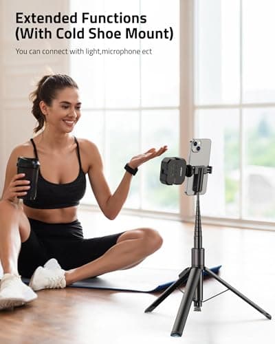 CAMOLO 65" Automatic Pop-up Phone Tripod,Extendable Selfie Stick for iPhone,All In One Extendable Selfie Stick with Detachable Remote,Travel Phone Stand Compatible with iPhone, Android — view 2