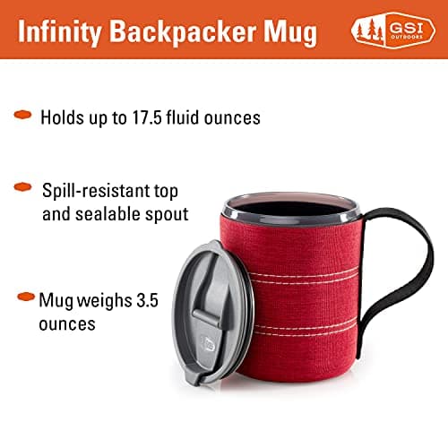 GSI Outdoors Backpacker Neoprene Mug I Infinity Lightweight BPA-Free Mug for Camping & Outdoors, 17 unces, Heathered Red — view 3