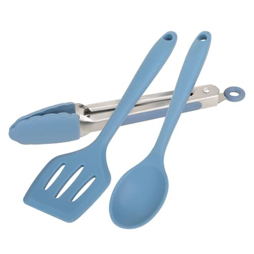 Wiltshire Silicone Mini Kitchen Tongs, Serving Spoon & Turner Set of 3 Blue
