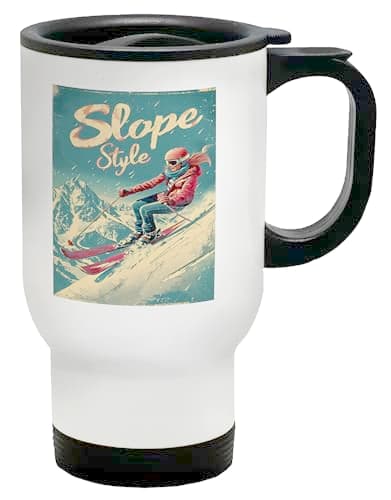 Shopagift Slope Style Skiing Travel Mug Vintage Ski Mountains Stainless Steel 14oz Cup