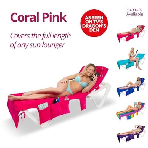 ITSA Velour Beach Towel with Pockets & Handles | 100% Cotton Foldable Sun Lounger Cover | Carry Bag | Secure Storage Beach Towel (Coral Pink) — view 6
