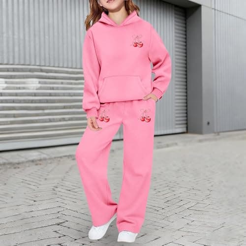 Kids 2 Piece Hoodie & Joggers Full Set Unisex Tracksuit Pants Outfits Sets, Teenage Girls Boys Long Sleeve Hoodie Sweatshirt With Front Pocket Autumn Winter Sweatsuit travel outfit 9-10 Years — view 2