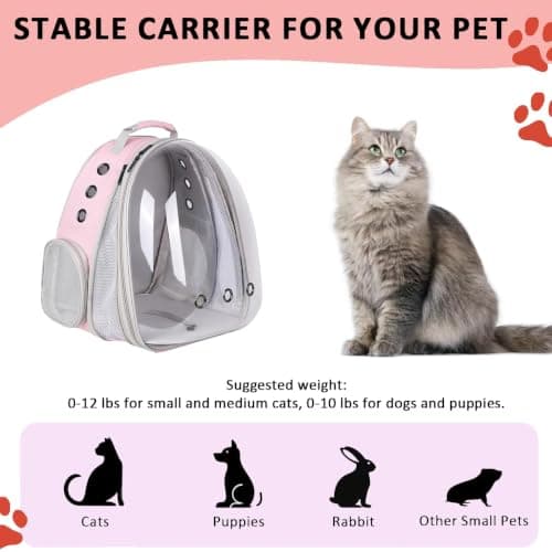 ZHUIYIWIN Cat Carrier Backpack, Expandable Cat Carrier Backpack, Ventilated Cat Bubble Backpack for Pet, Pet Carrier for Travel Hiking Walking Camping (Pink, Front Extension) — view 3