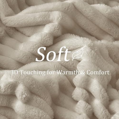 BEDELITE Fluffy Fleece Blanket Cosy Soft Throw, 152x203 cm, Linen Beige — view 4