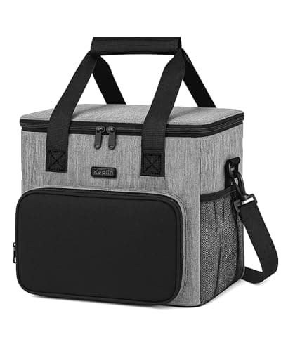 KEPLIN Insulated Cooler Bag 16L Waterproof & Leak Resistant with Shoulder Strap, Side & Front Pockets Portable Lunch Box for Picnic, Camping, Beach, Travel & BBQ, Outdoor Use, (30 x 23 x 23 cm), Grey
