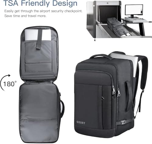 Gieury Carry On Backpack, 50L Travel Backpack, Luggage Backpack TSA Flight Approved Laptop Backpack for Men & Women, Large Expandable 40L Daypack Lightweight Business Weekender Bag, Black — view 4