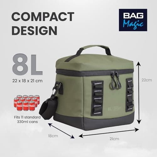 Bordlite 8L Insulated Cooler Bag Khaki – Leakproof Lunch Bag with Waterproof Lining, Thermal Insulation, Adjustable Shoulder Strap, Compact Picnic Travel Cooler for Drinks & Food — view 5