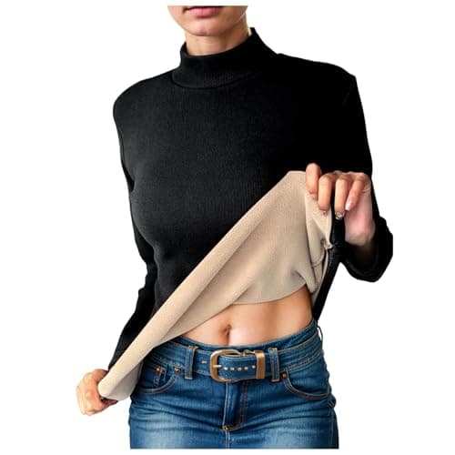 Longra Thermal Pullover Long Sleeve Top Women Stretchy Ladies Turtle Neck Thermals Jumpers T Shirt Base Layer Thermal Underwear Warm Fleece Shirt Winter Thermals Wear for Women Black — view 2