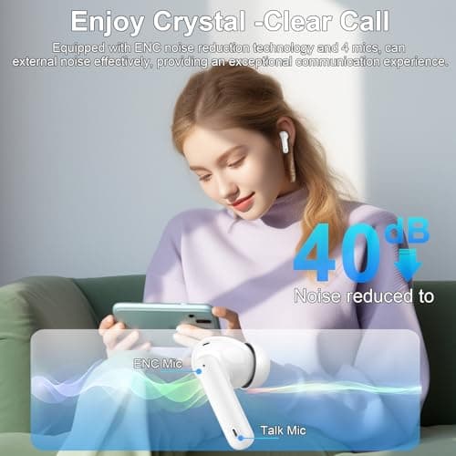 Btootos Wireless Earbuds, Bluetooth 5.4 Headphones In Ear with 4 ENC Noise Cancelling Mic, 2026 New Bluetooth Earphones Mini Deep Bass Stereo Sound, 36H Playtime LED Display IP7 Waterproof White — view 4