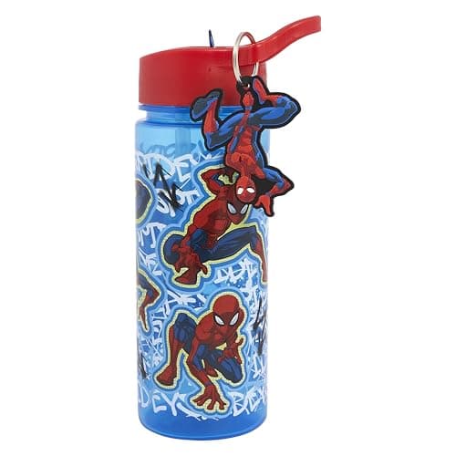 Polar Gear Spiderman Kids 500ml Water Bottle with Straw - Back to School Boys Water Bottle with Spiderman Keyring Charm, Blue & Red — view 2